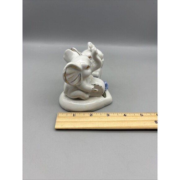 Vintage Ceramic Elephant White/Gold Glossy 4” Playing Instrument Rose Heart Base - Picture 8 of 8
